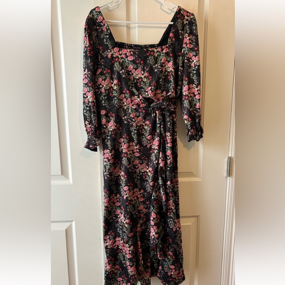 Skies Are Blue Pink Bishop Sleeve Midi Dress